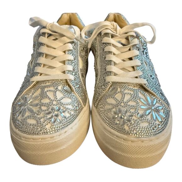 Betsey Johnson Rhinestone Sneakers Women Shoes Sz 9 Lenon White Silver Sparkle - Picture 2 of 12